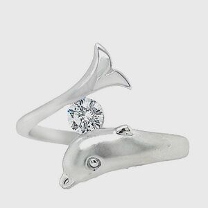 925 stamped sterling silver dolphin ring size 10 white clear birthstone